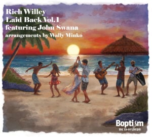Laid Back Volume 1 CD cover. Moonlit beach with people dancing.